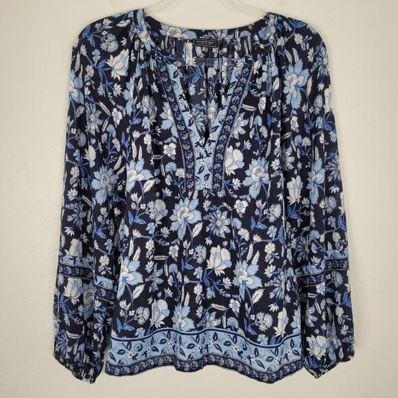 Vineyard Vines Thalia Floral Blouse Long Sleeve Relaxed Lightweight Blue Size S - Picture 2 of 9